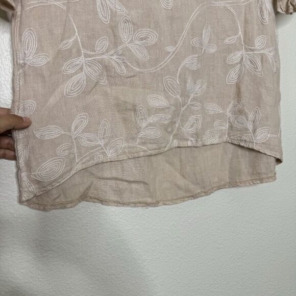 Valentina Naldi Top Small Linen Pink Floral Embroidered Ruffle Short Sleeve - Picture 7 of 9